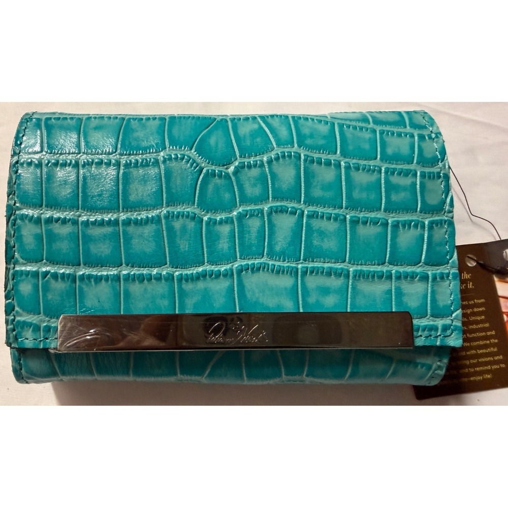 PATRICIA NASH CAMETTI Leather Trifold Wallet Clutch AQUA BLUE TEAL TURQUOISE NEW